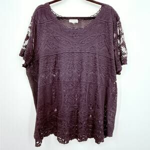 Catherine's Tunic Women's 3X (est.) Embroidered Sheer Black Lace Romantic Dark